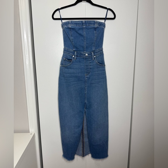 Pilcro - The Madi Front-Slit Denim Dress Strapless Western Boho - XSP - Picture 3 of 15